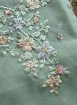 Greenish Parsi Embroidery unstitched suit