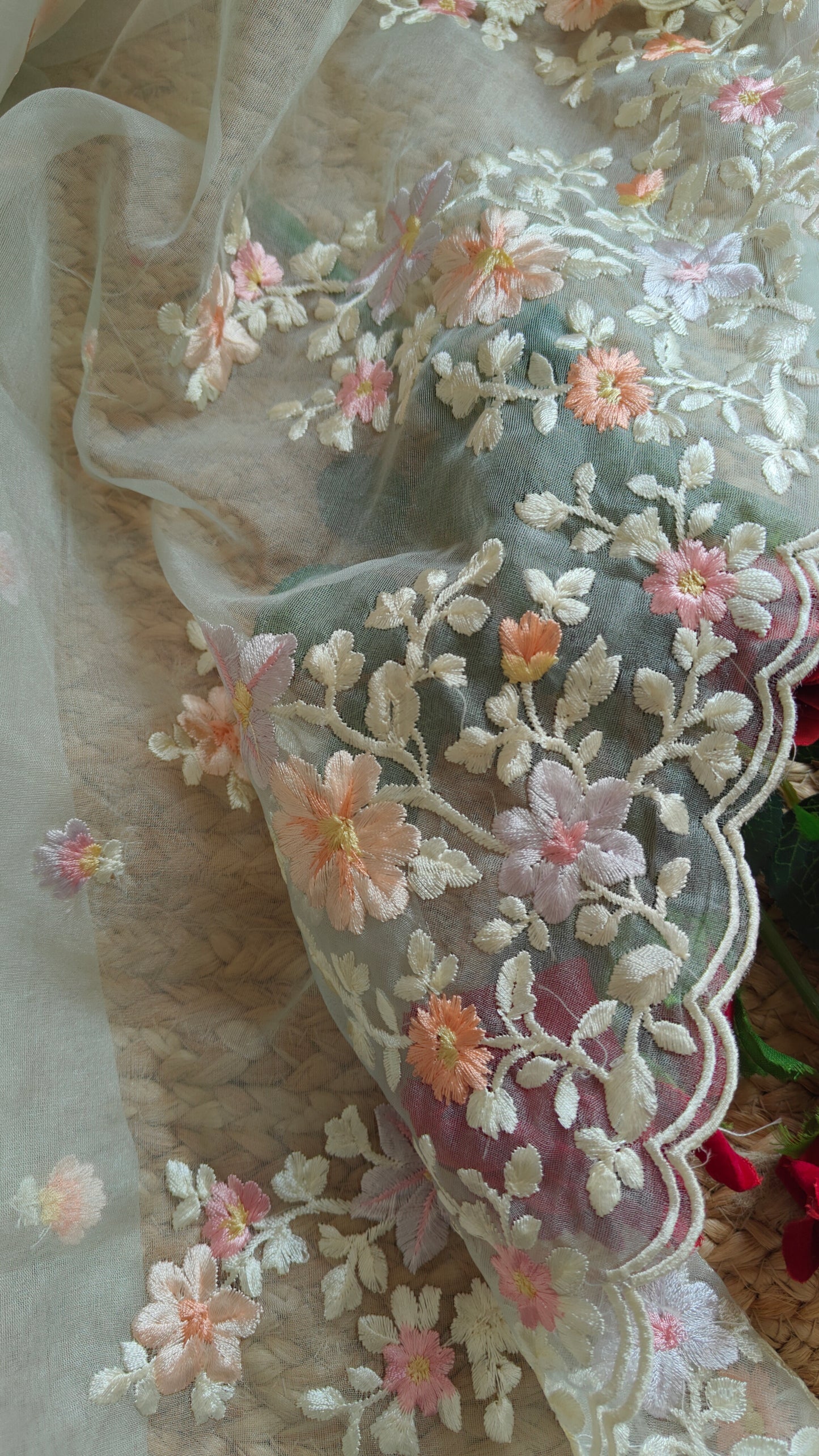 Greenish Parsi Embroidery unstitched suit