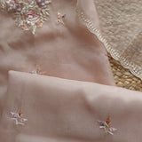 Peachy Pink Parsi Embroidery Pure Organza unstitched suit
