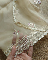 Beige V neck Parsi Embroidery Pure Organza unstitched suit