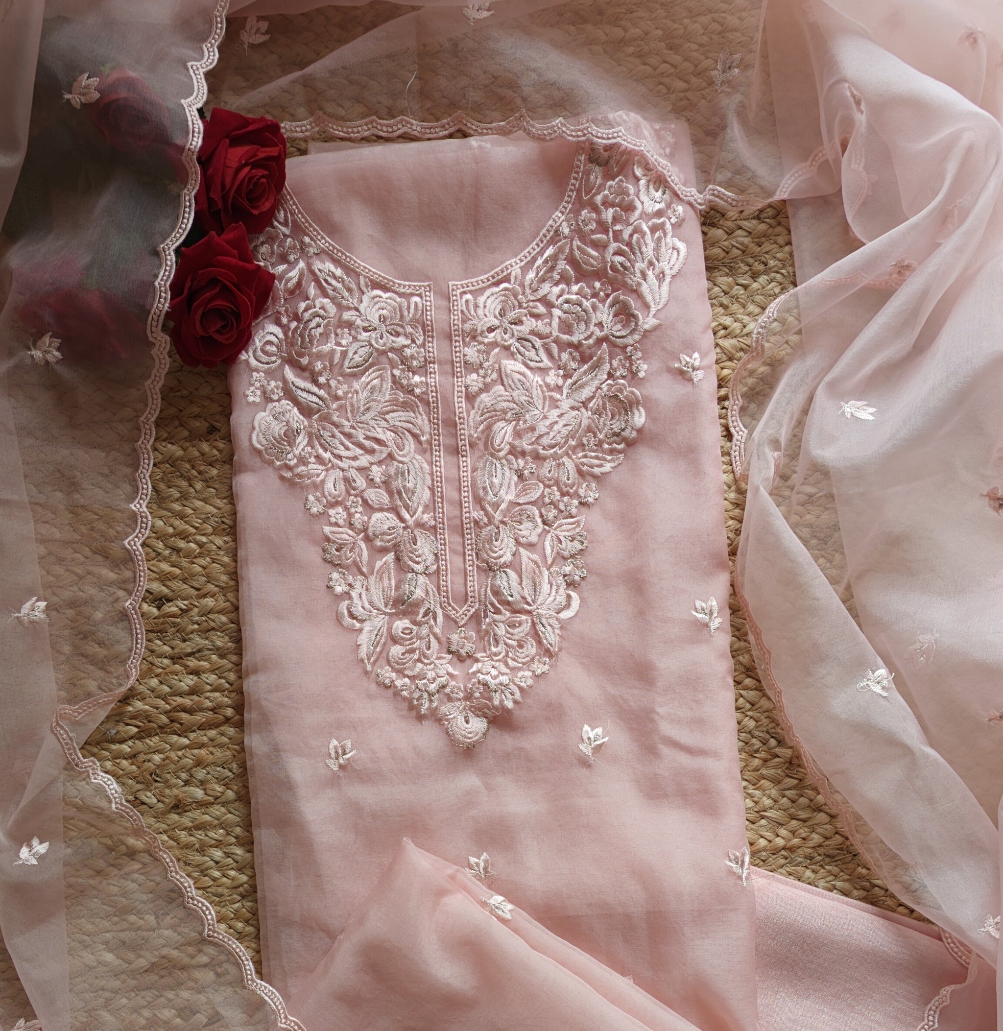 Pink Embroidery Unstitched Suit