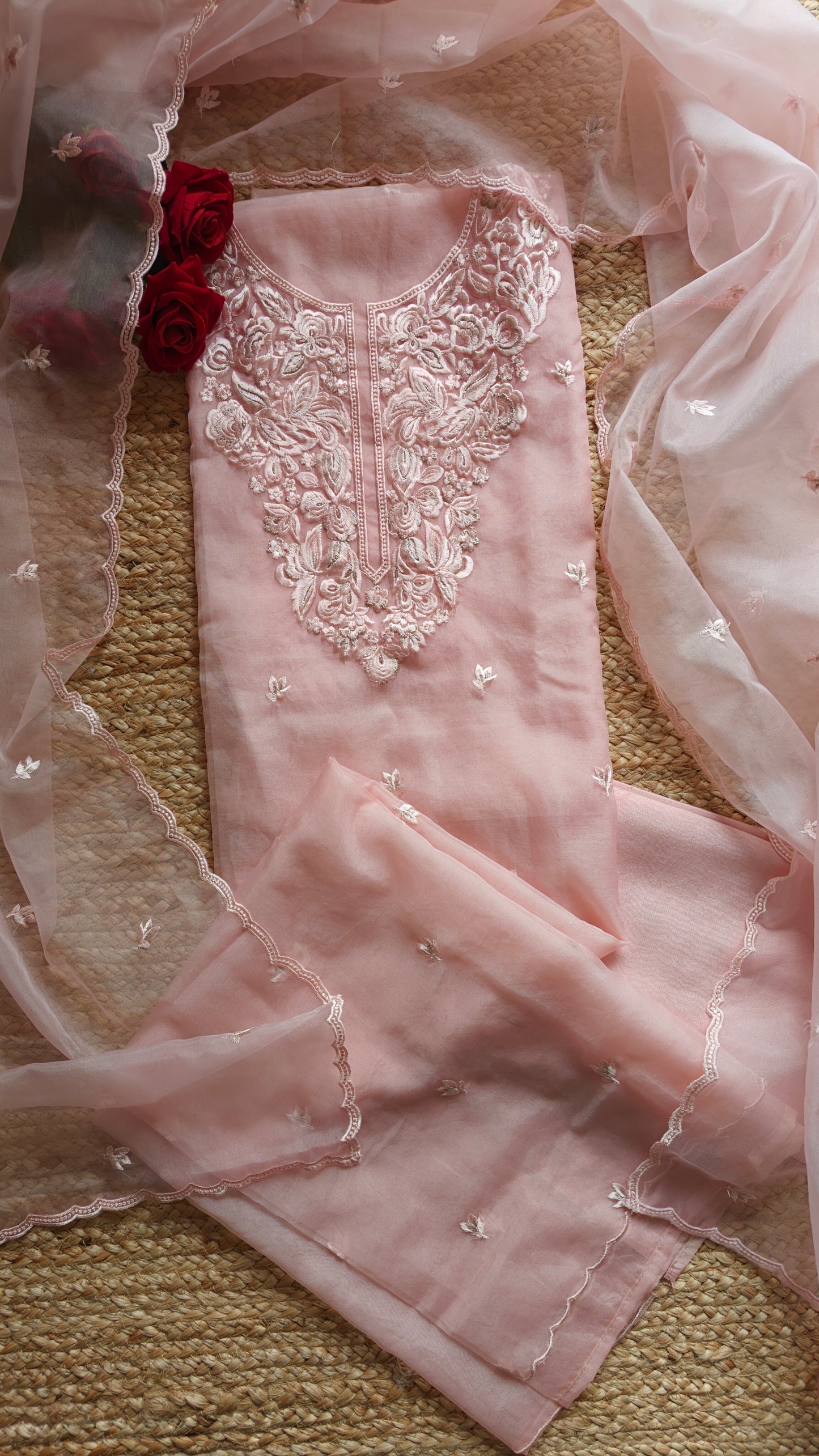 Pink Embroidery Unstitched Suit