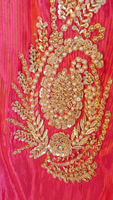 Pink Designer Partywear shimmer tissue unstitched suit.