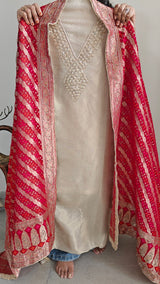 Partywear Gold kurta with Red dupatta unstitched suit set