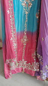 Gotta patti Ombre Blue Pink Designer Partywear embroidery unstitched suit