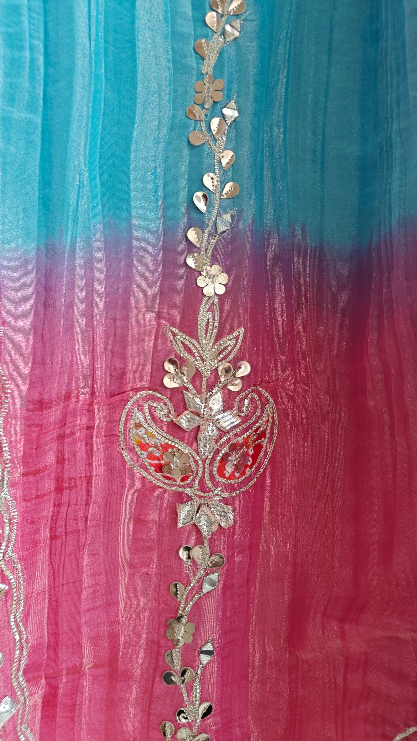 Gotta patti Ombre Blue Pink Designer Partywear embroidery unstitched suit