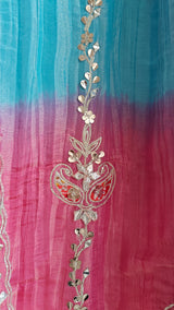 Gotta patti Ombre Blue Pink Designer Partywear embroidery unstitched suit