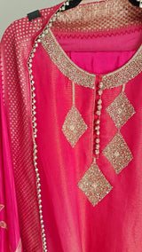Pink Shimmer designer salwar suit material - Unstitched
