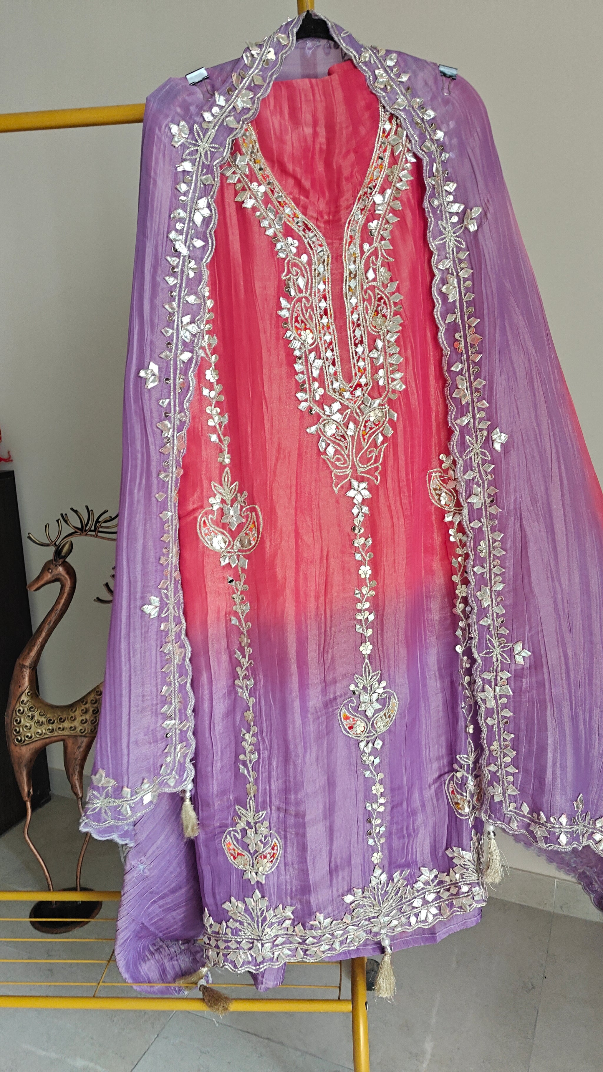 Gotta patti Ombre Purple Pink Designer Partywear embroidery unstitched suit