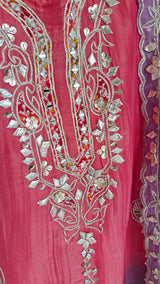 Gotta patti Ombre Purple Pink Designer Partywear embroidery unstitched suit