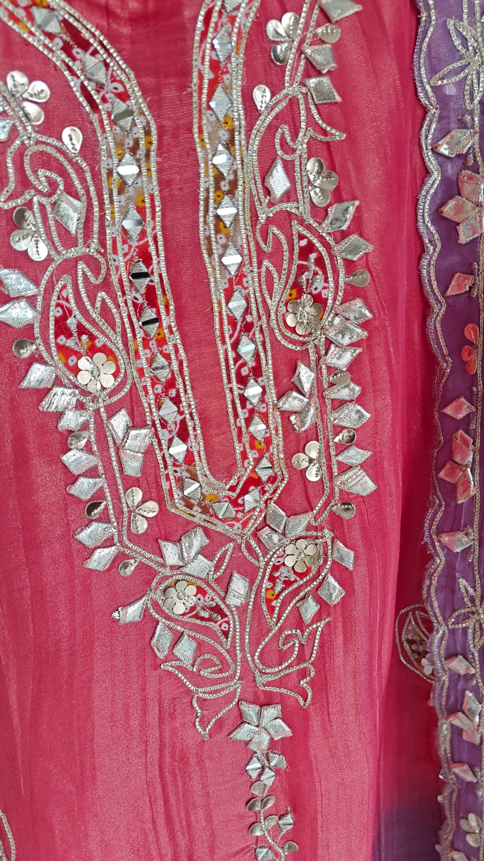 Gotta patti Ombre Purple Pink Designer Partywear embroidery unstitched suit