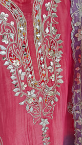 Gotta patti Ombre Purple Pink Designer Partywear embroidery unstitched suit