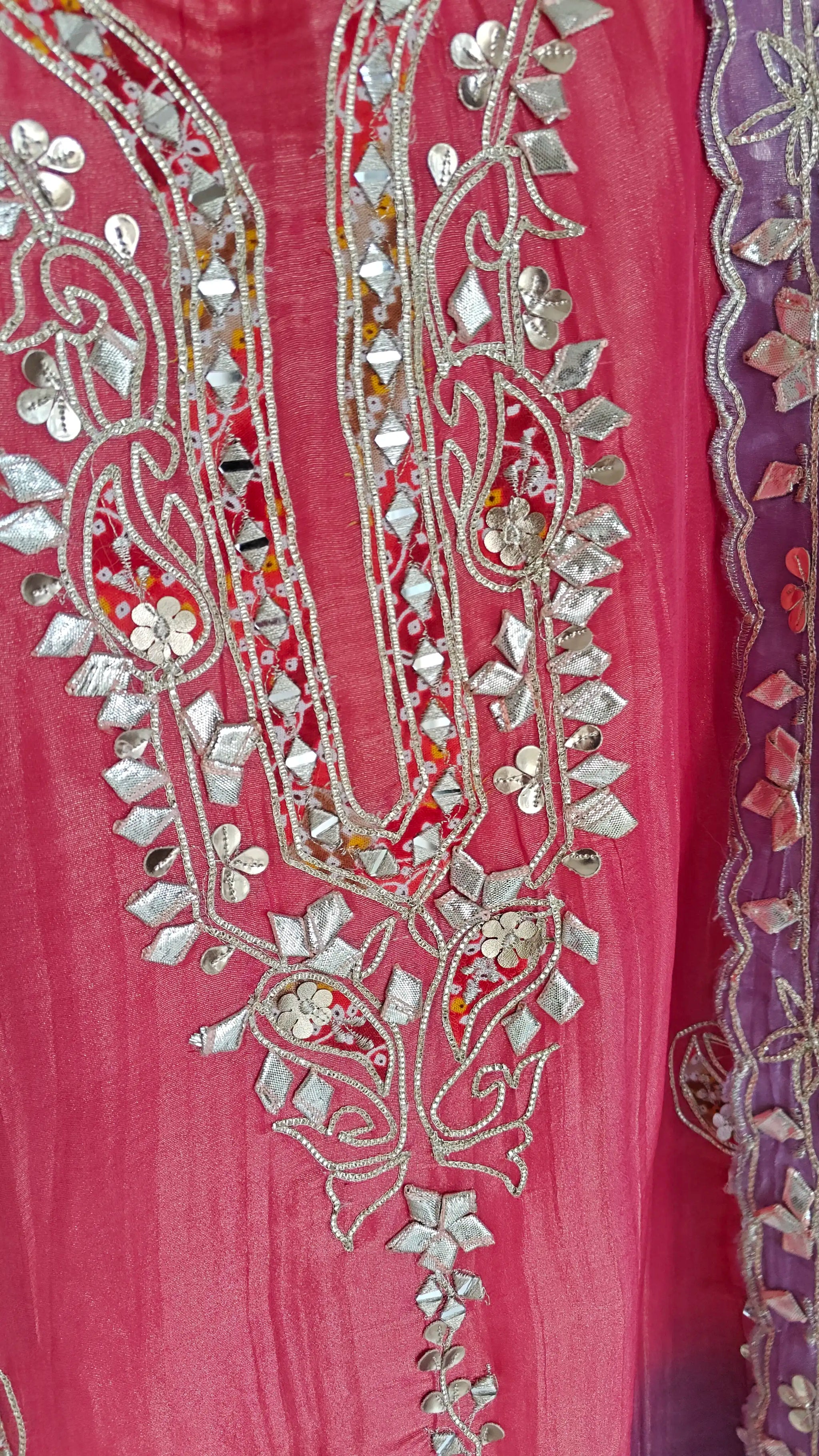Gotta patti Ombre Purple Pink Designer Partywear embroidery unstitched suit