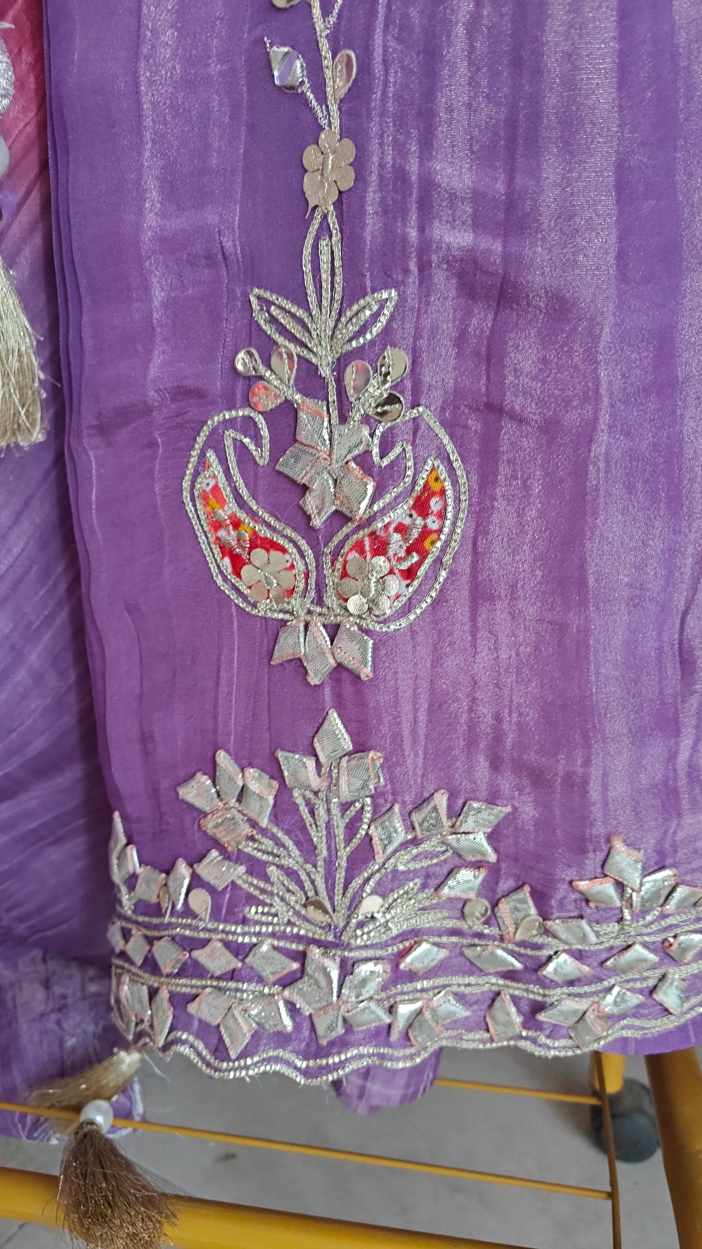 Gotta patti Ombre Purple Pink Designer Partywear embroidery unstitched suit