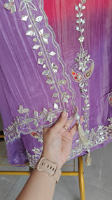 Gotta patti Ombre Purple Pink Designer Partywear embroidery unstitched suit