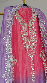 Gotta patti Ombre Purple Pink Designer Partywear embroidery unstitched suit