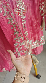 Gotta patti Ombre Blue Pink Designer Partywear embroidery unstitched suit