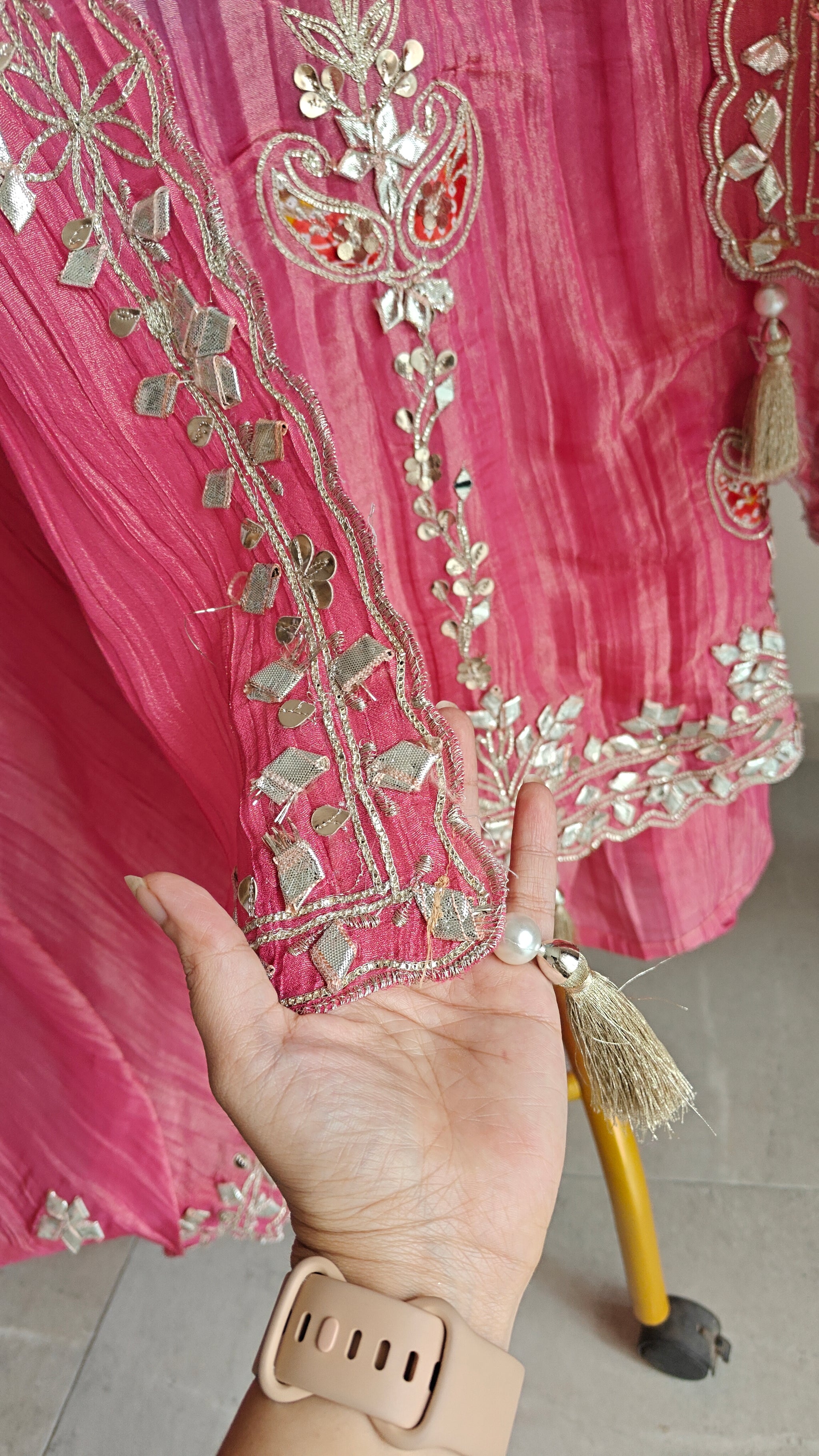 Gotta patti Ombre Blue Pink Designer Partywear embroidery unstitched suit