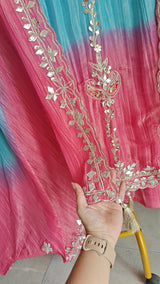 Gotta patti Ombre Blue Pink Designer Partywear embroidery unstitched suit