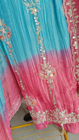 Gotta patti Ombre Blue Pink Designer Partywear embroidery unstitched suit