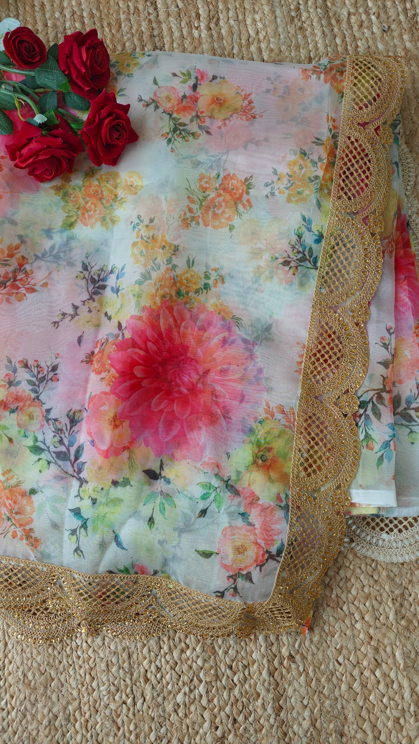 Floral Organza Saree with scallop border.