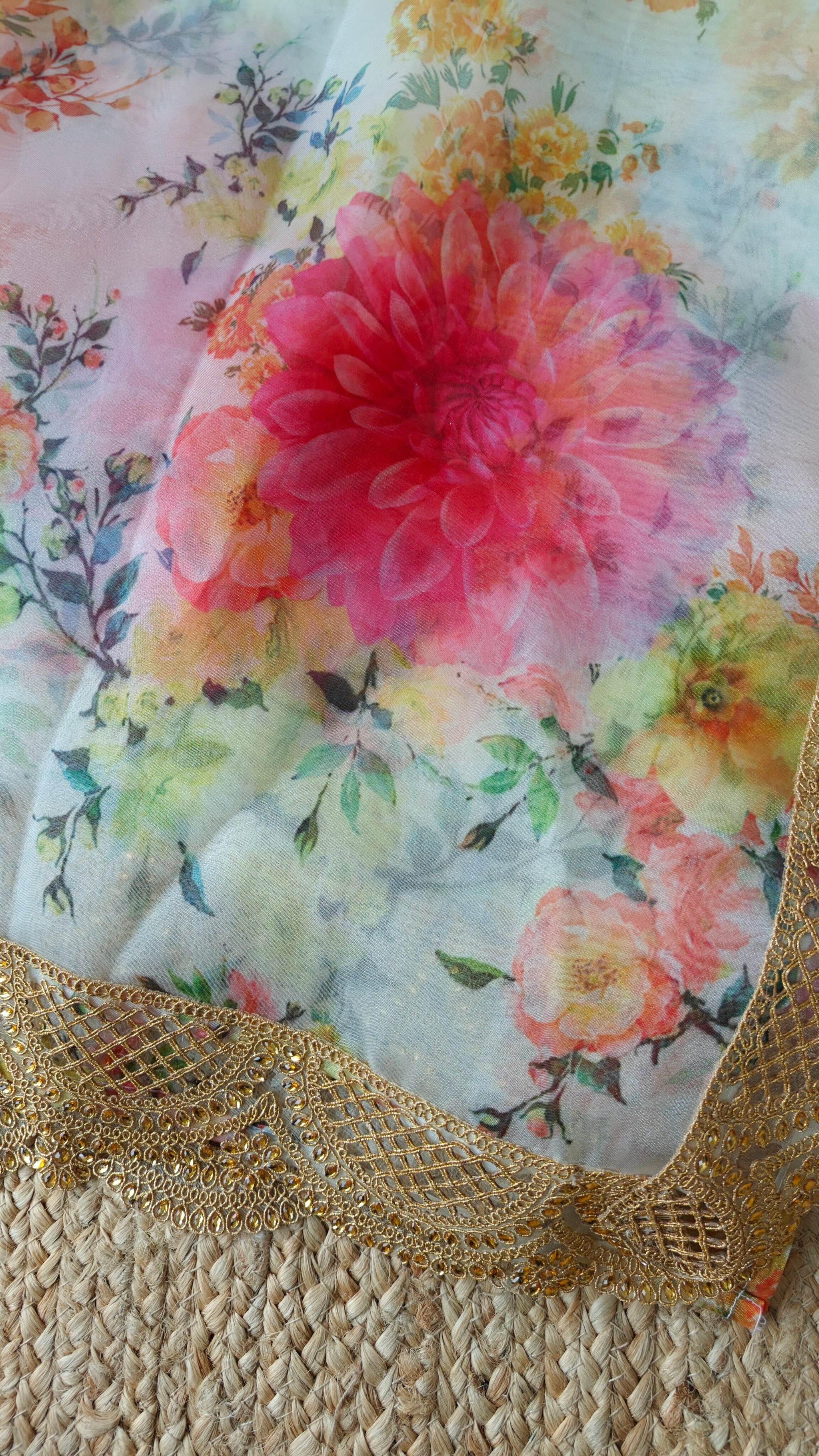 Floral Organza Saree with scallop border.