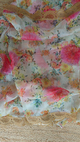 Floral Organza Saree with scallop border.