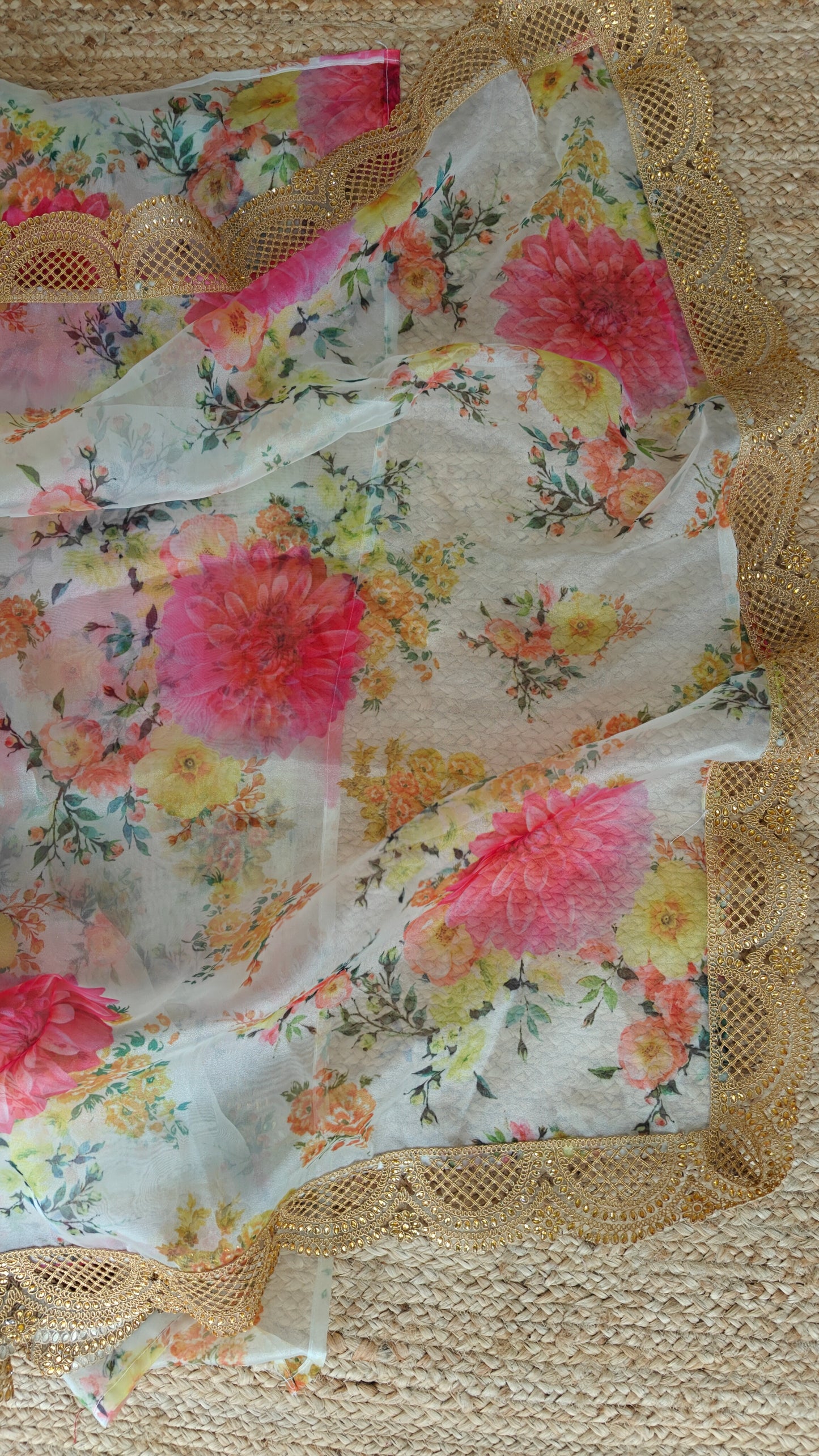 Floral Organza Saree with scallop border.