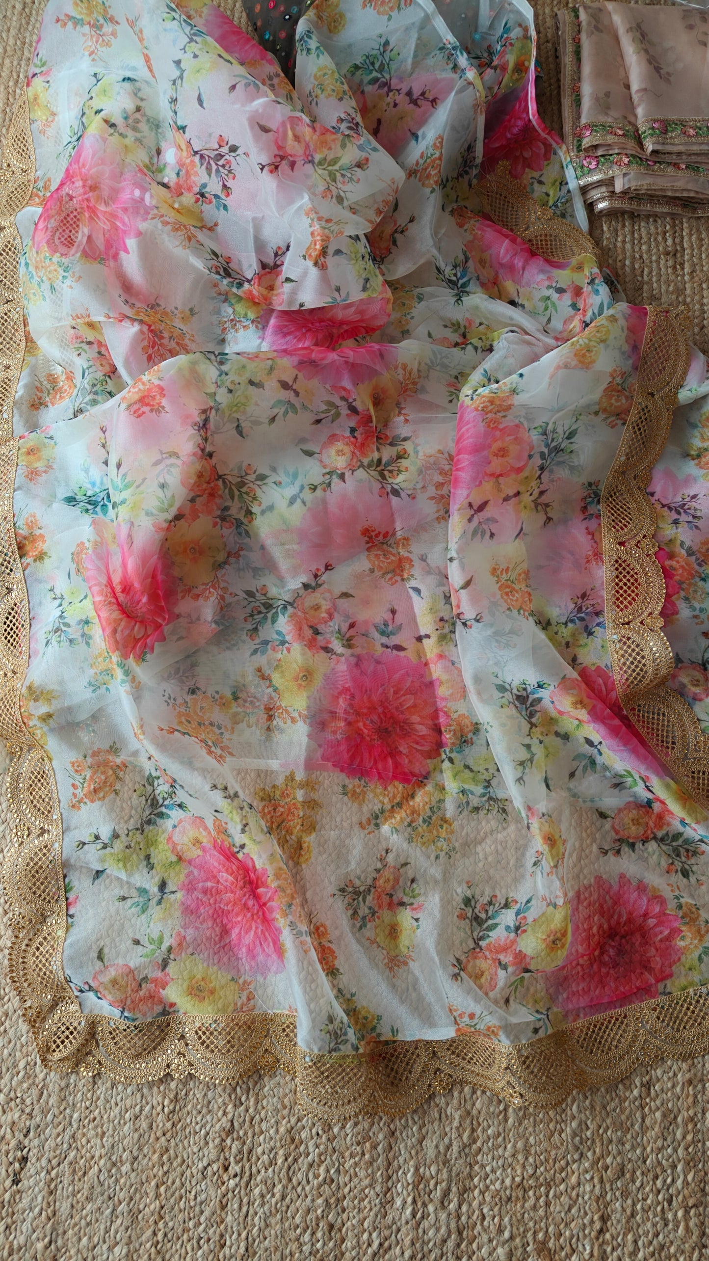 Floral Organza Saree with scallop border.