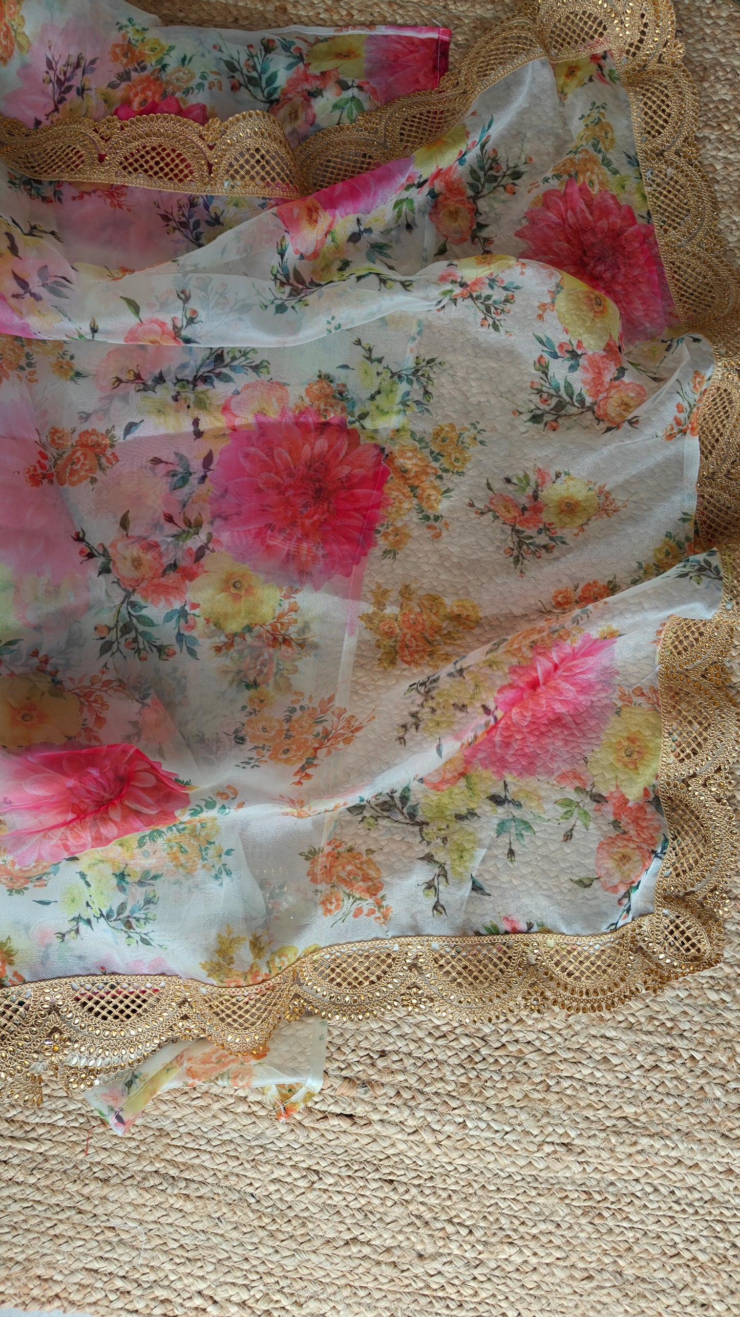 Floral Organza Saree with scallop border.