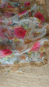 Floral Organza Saree with scallop border.