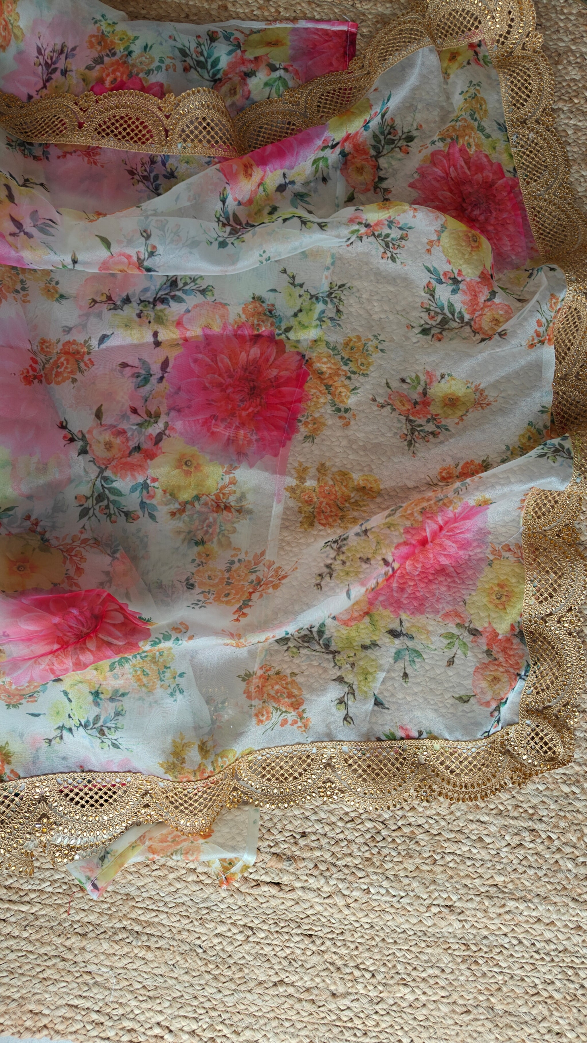 Floral Organza Saree with scallop border.