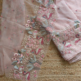 Pink Organza colorful Flamingo embroidery Dress material Unstitched Suit