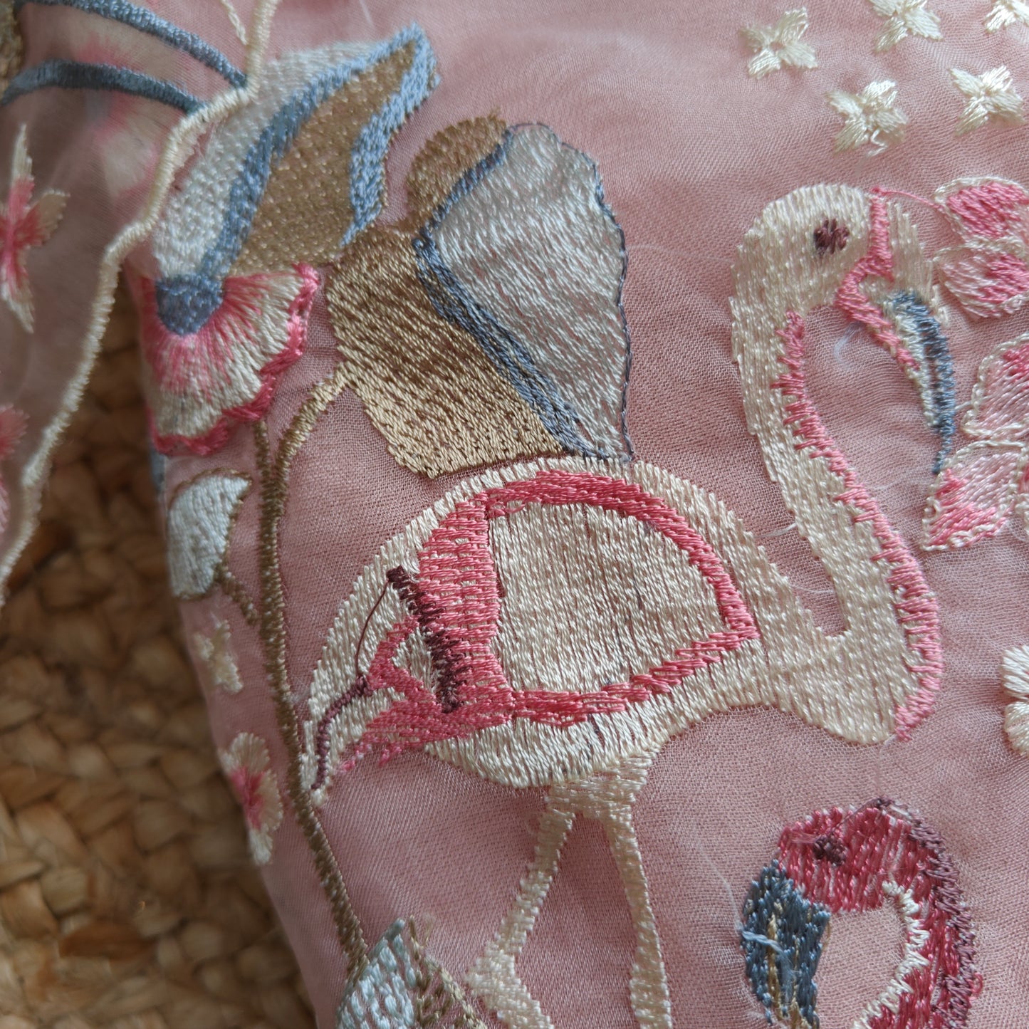 Pink Organza colorful Flamingo embroidery Dress material Unstitched Suit