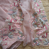 Pink Organza colorful Flamingo embroidery Dress material Unstitched Suit