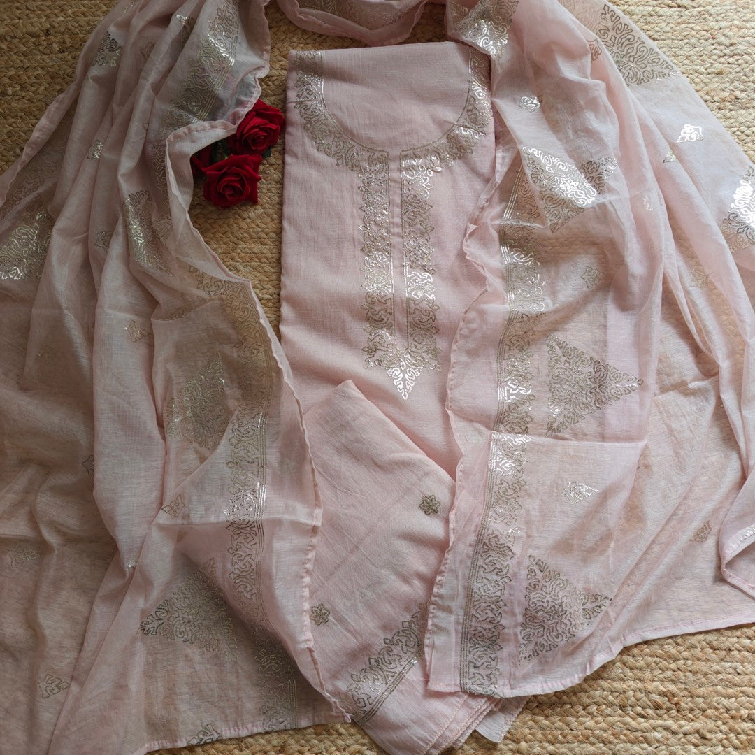 Mul Cotton dress material with pitta work