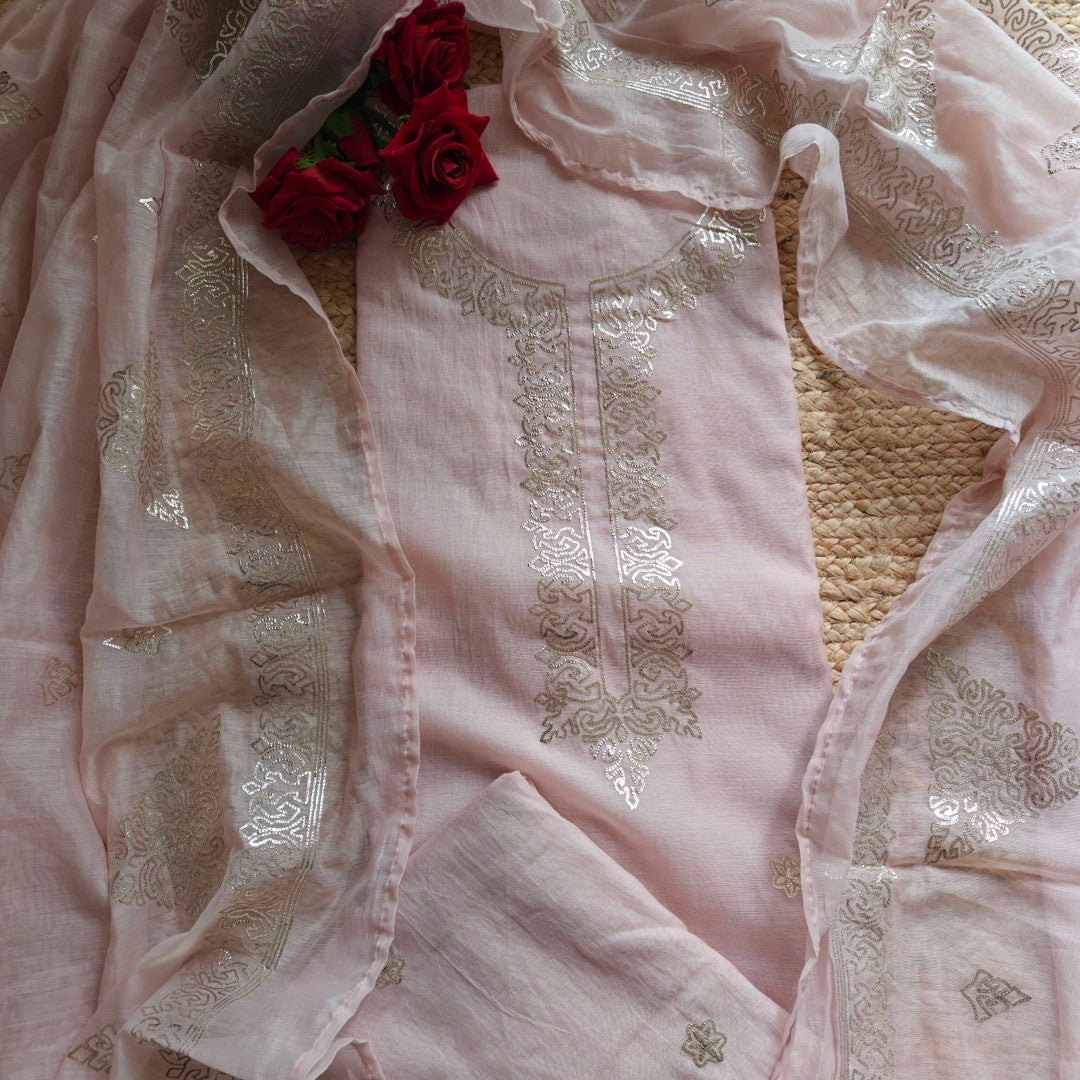 Mul Cotton dress material with pitta work