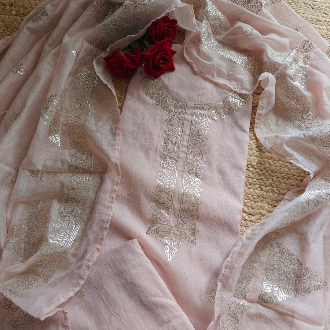 Mul Cotton dress material with pitta work