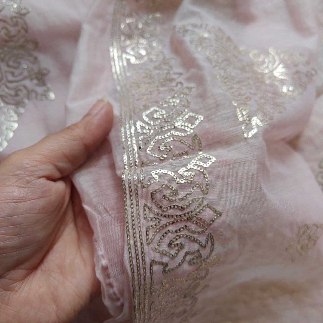 Mul Cotton dress material with pitta work