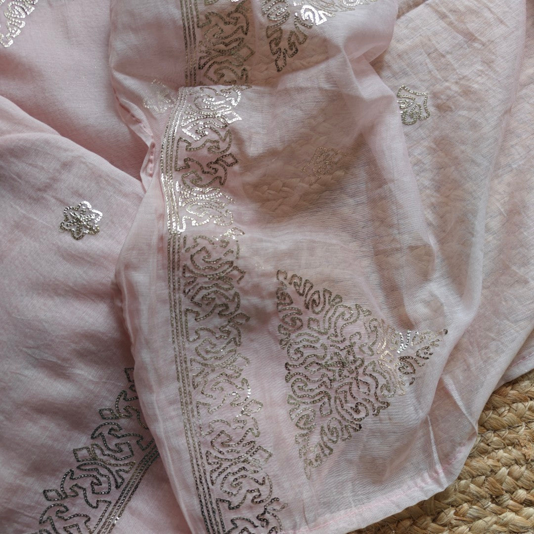 Mul Cotton dress material with pitta work