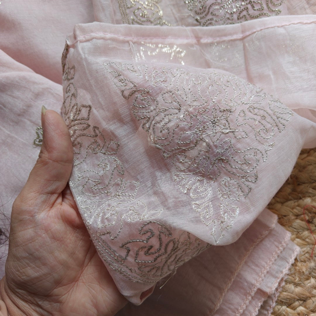 Mul Cotton dress material with pitta work