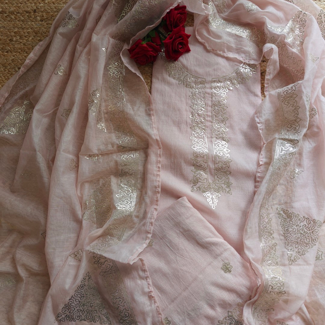 Mul Cotton dress material with pitta work