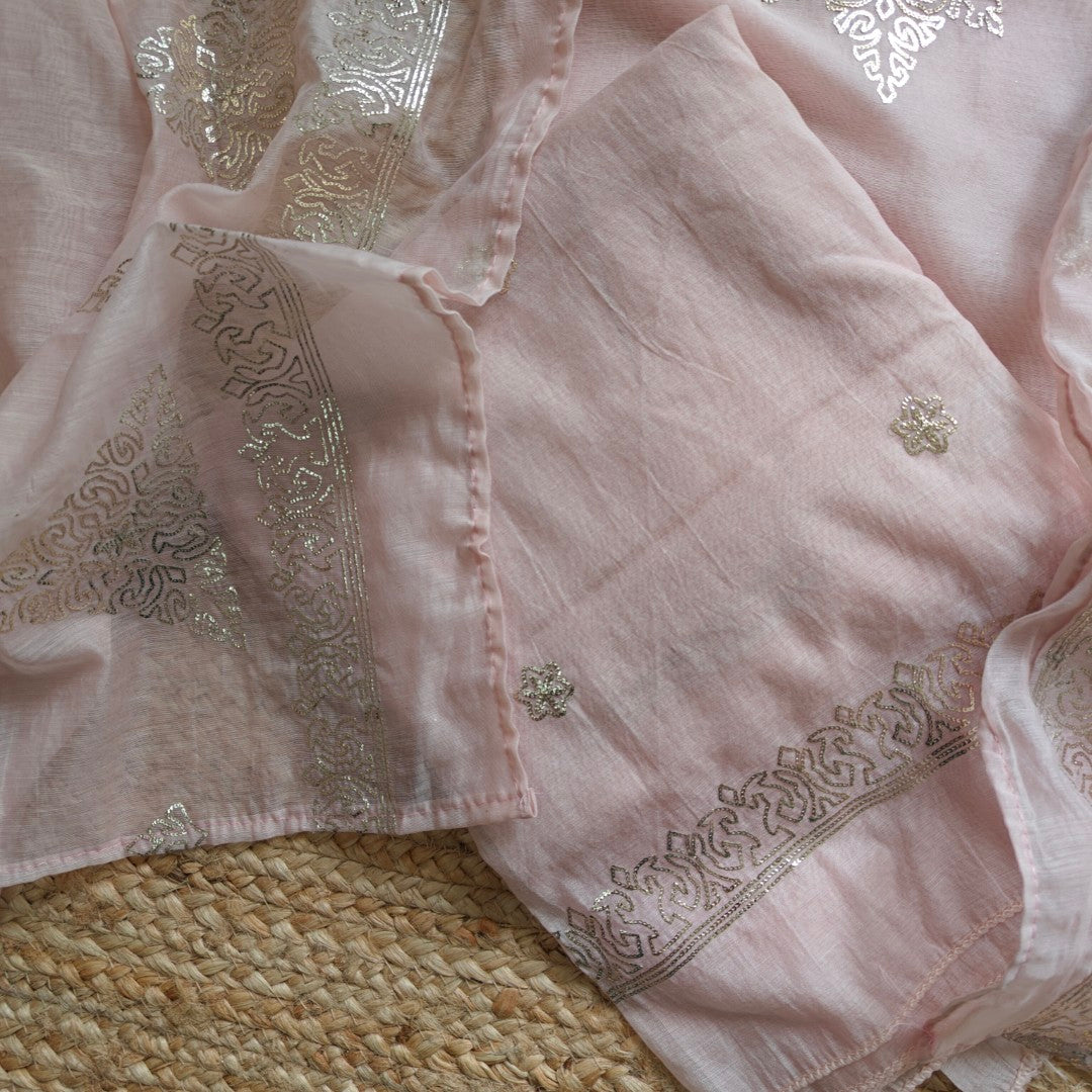 Mul Cotton dress material with pitta work