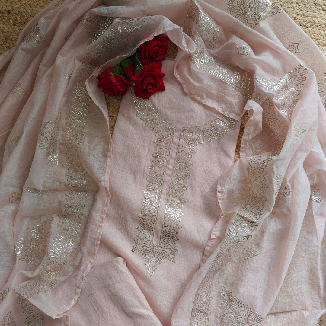 Mul Cotton dress material with pitta work