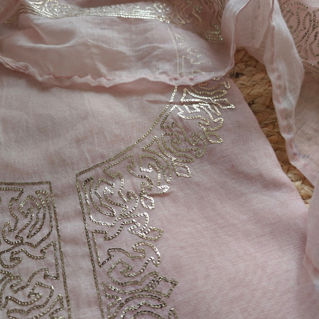 Mul Cotton dress material with pitta work