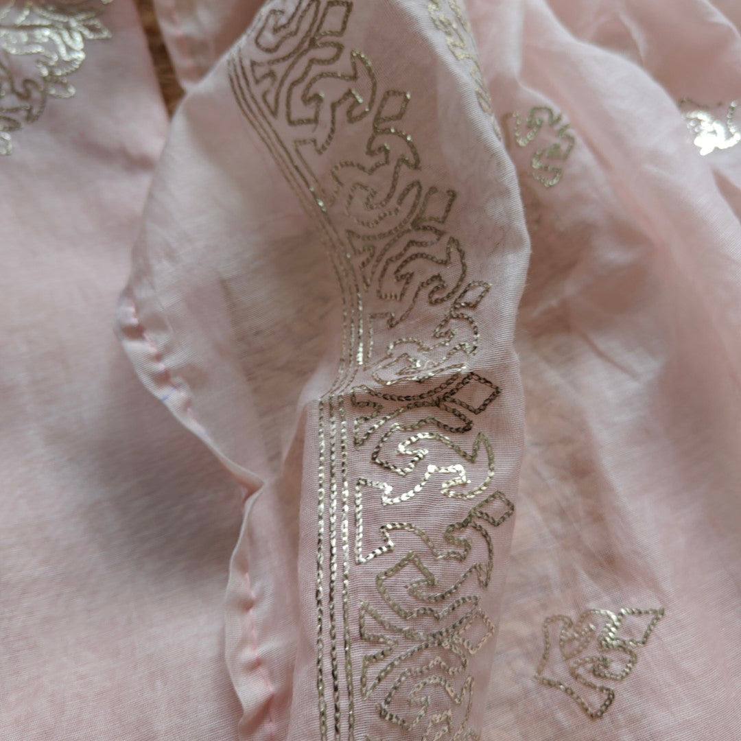 Mul Cotton dress material with pitta work