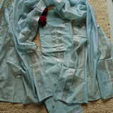 Mul Cotton dress material with pitta work Soft blue unstitched set