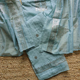 Mul Cotton dress material with pitta work Soft blue unstitched set