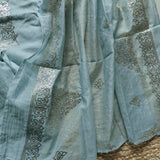 Mul Cotton dress material with pitta work Soft blue unstitched set