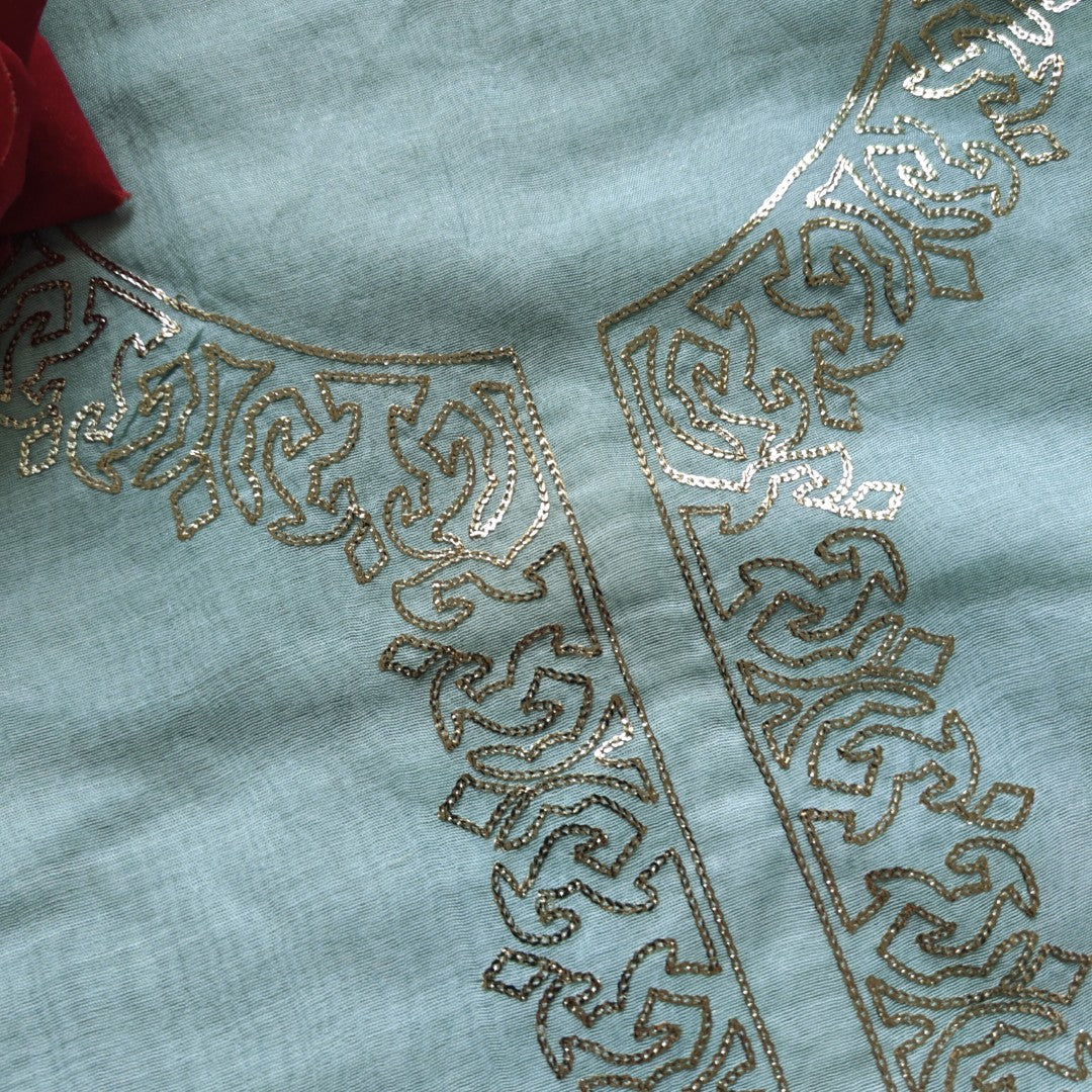 Mul Cotton dress material with pitta work Soft blue unstitched set